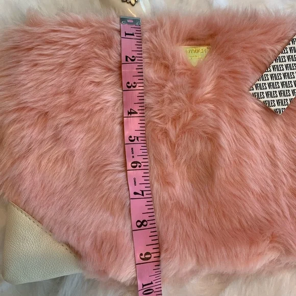 JOYRICH pink Faux fur fluffy zippered clutch, toiletries bag NWT w/golde… - Picture 7 of 13